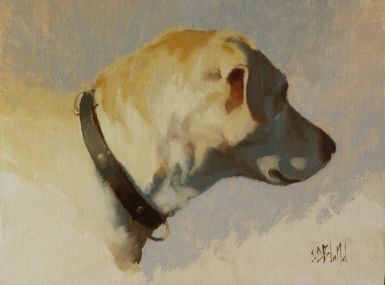 An oil painting of our yellow lab Hannah